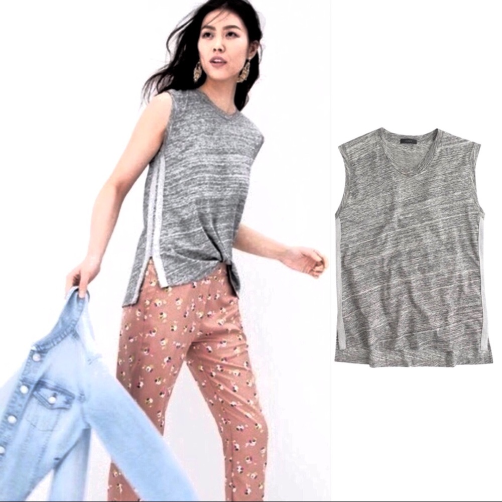 J. Crew gray metallic side stripe muscle tank XXS